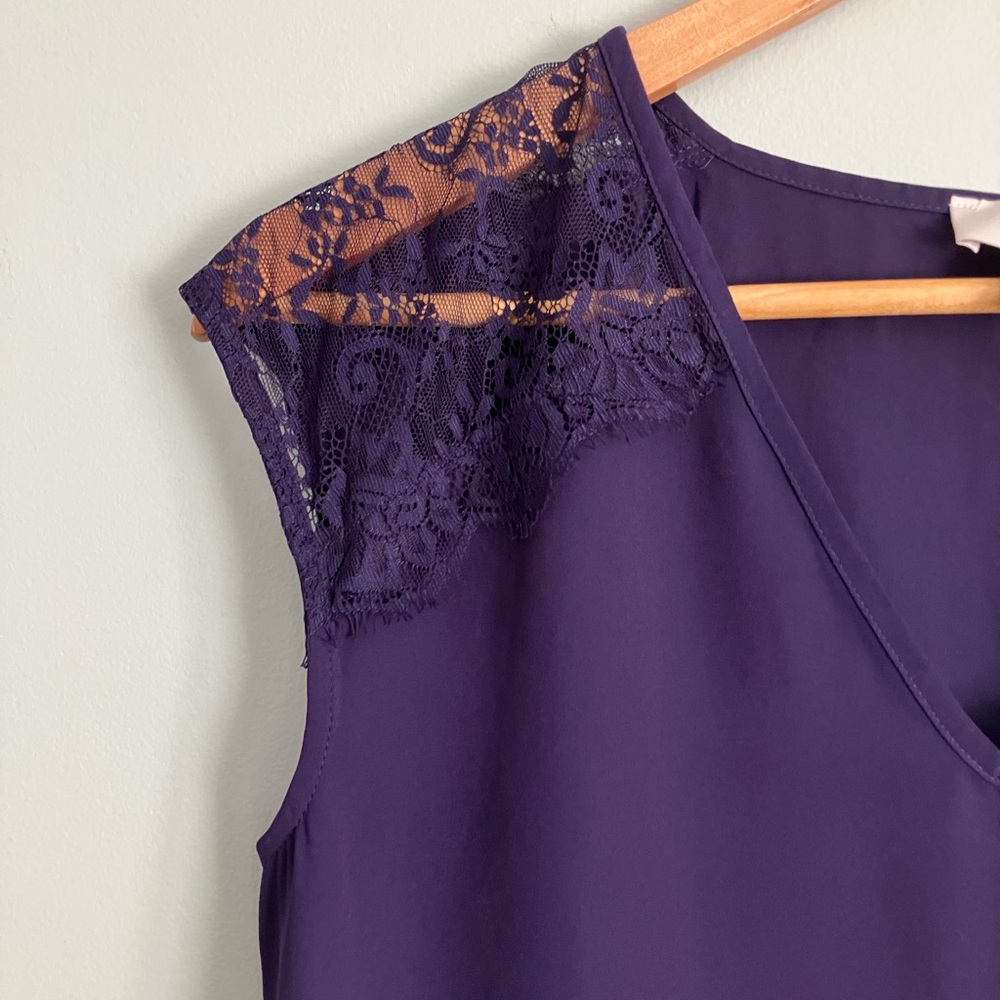 LOFT Purple Light Weight Boxy Lace Tank Blouse Size XSP - Picture 2 of 9